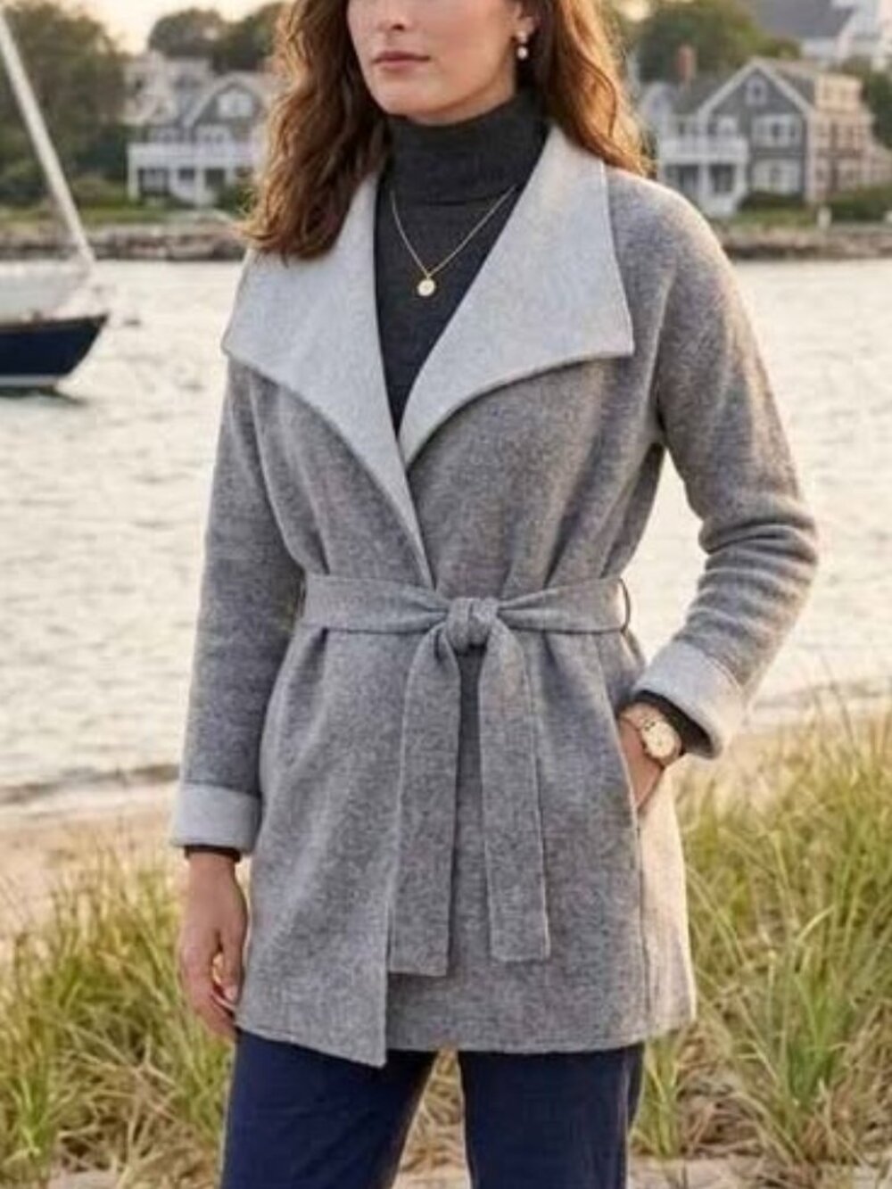 Chiaramente Grey Wool Blend Belted Cardigan Sweater, Medium, Made in Italy, M